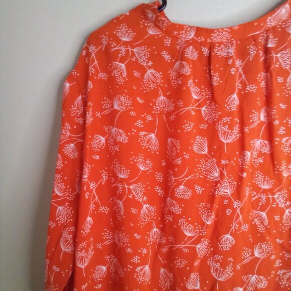Old Navy Shirt Blouse Women XL Long Sleeve Babydoll Pattern Orange White - Picture 13 of 14